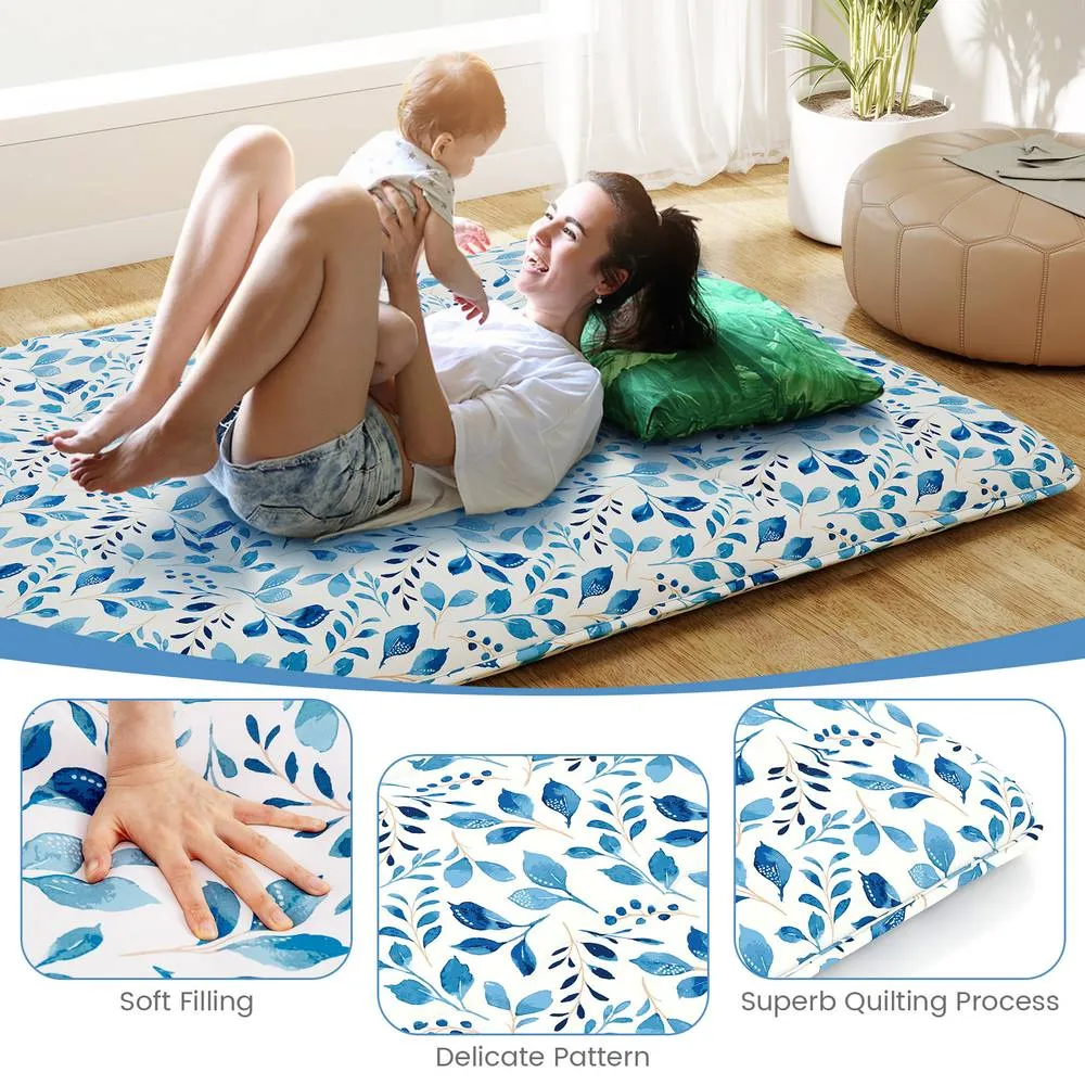 Costway Japanese Floor Mattress Roll up Futon Tatami Mat W/ Washable Cover in Blue 6