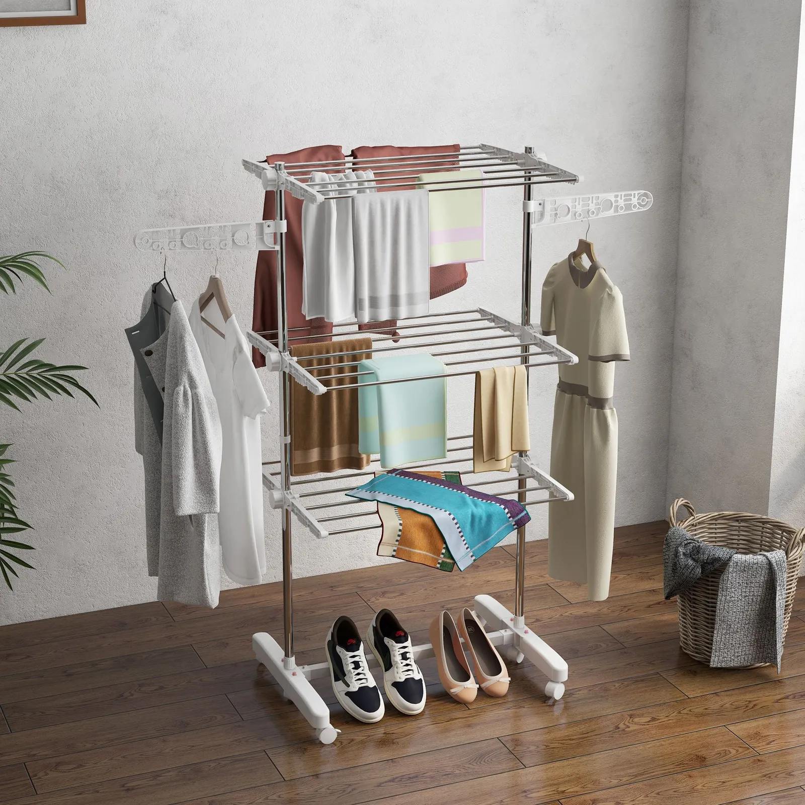 HOMCOM Large Clothes Airer Stainless Steel Clothes Drying Rack White