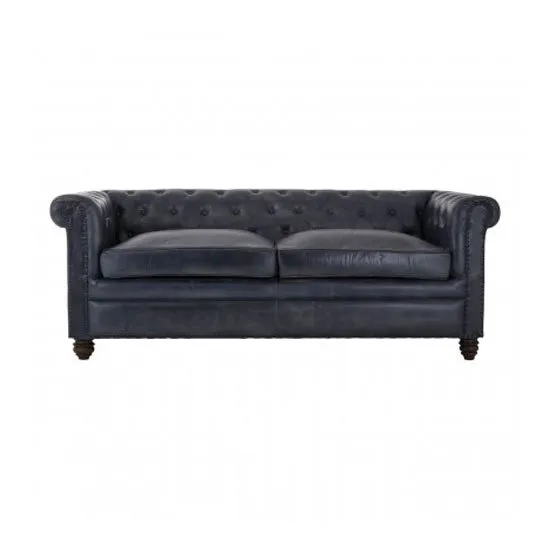 Buffaloes 3 Seater Leather Chesterfield Sofa In Antique Blue