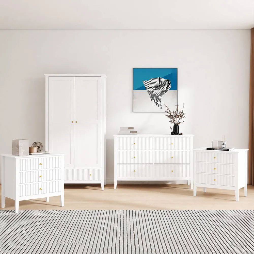 Melody Maison Wardrobe, Large Chest & Pair of Bedside Tables - Hales White Range