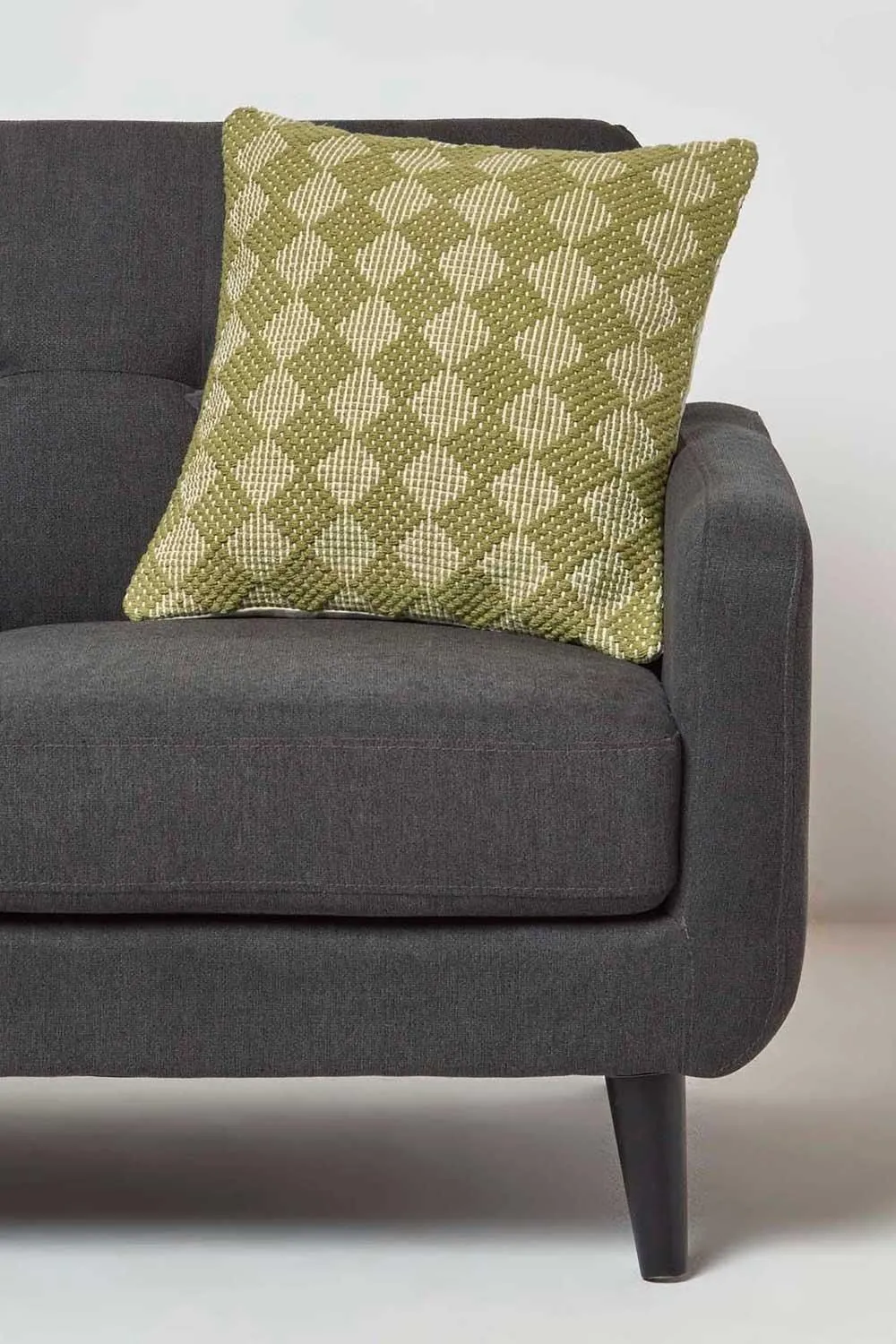 Homescapes Lima Handwoven Textured Green Cushion 2