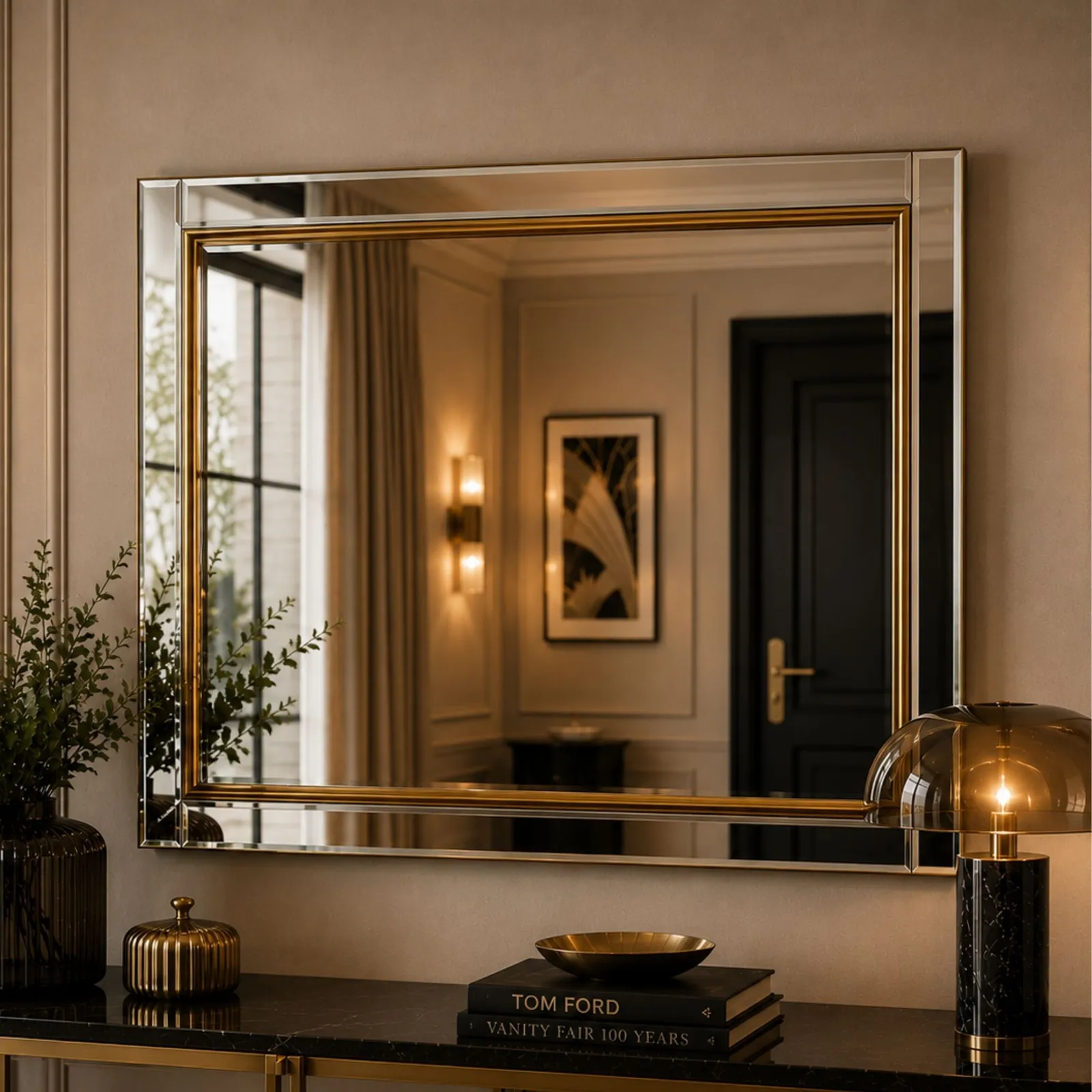 Yearn Mirrors Brass framed bevelled mirror 90.5x65cm in Gold 3