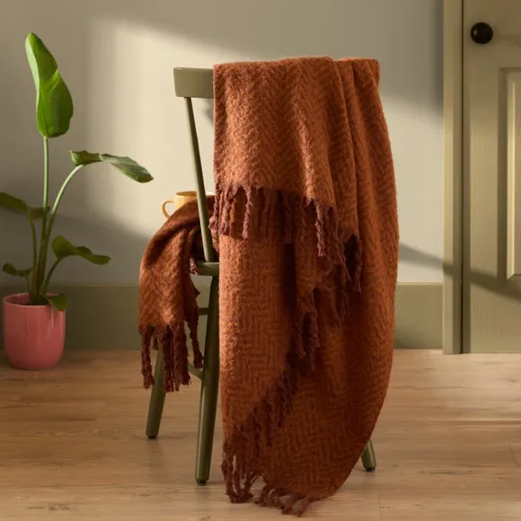 Furn Tweedie Brushed Herringbone Throw Cinnamon 130 X 180Cm, Brown