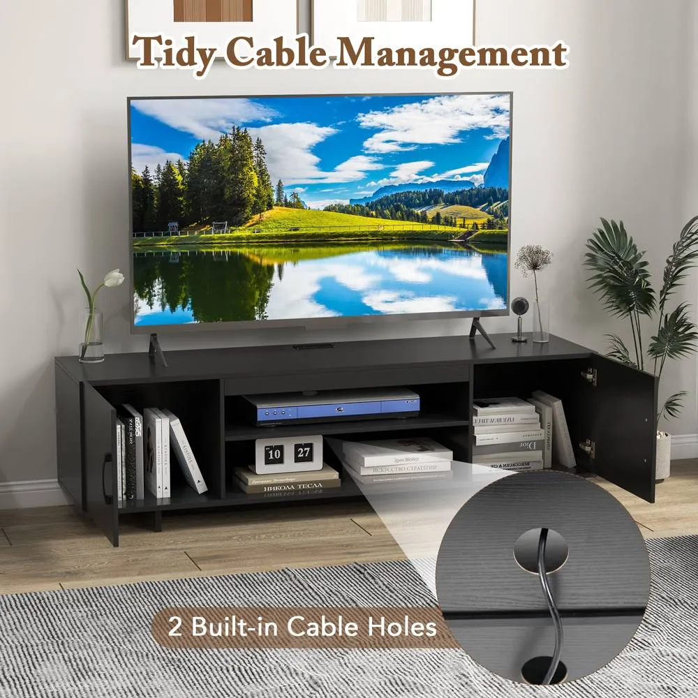 Costway TV Stand for TVs up to 70 Inches Entertainment Center w/Power Outlet in Black 5