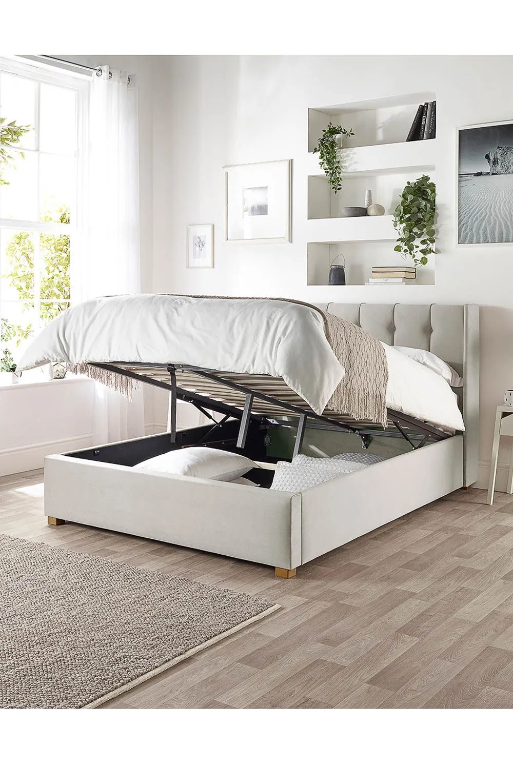Catherine Lansfield Utopia Ottoman Storage Wing Bed in Plush Velvet Fabric, Custom Made in Light Grey 3