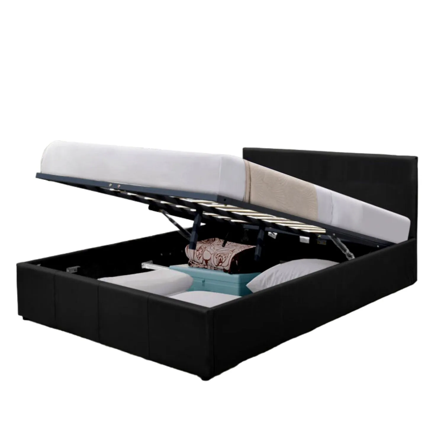 Comfy Living Ltd Faux Leather Storage Ottoman Bedframe in Black 2