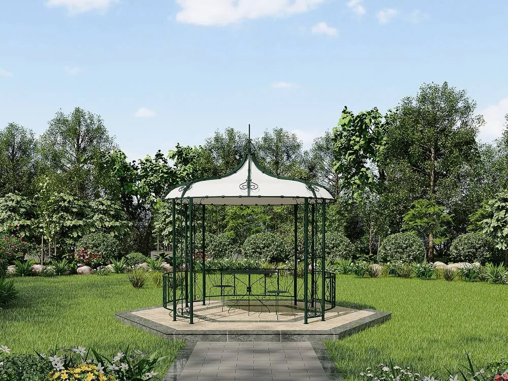 Vente-unique Wrought Iron-Style Metal Garden Pavilion - D300 X H305 Cm - Green
