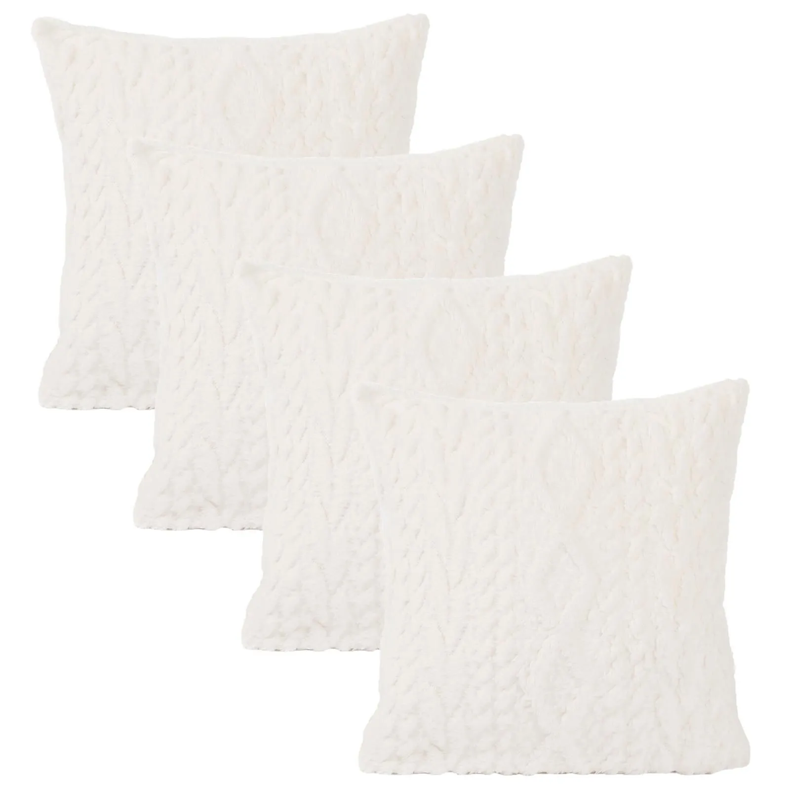 OHS 4 x Cable Knit Cushion Covers Soft Sherpa Cases 18" x 18" in Cream