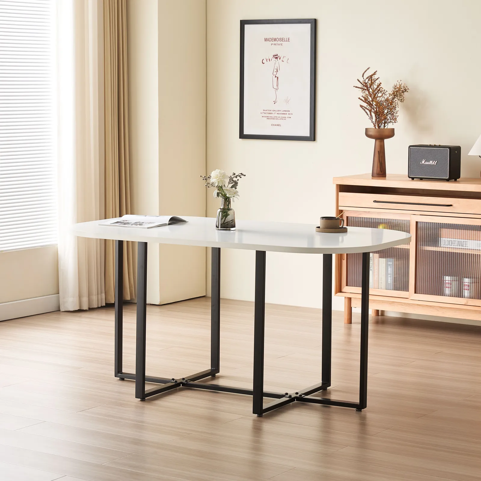 Comfy Living Ltd White 150cm Square Dining Table Set with 6 White Chairs 5
