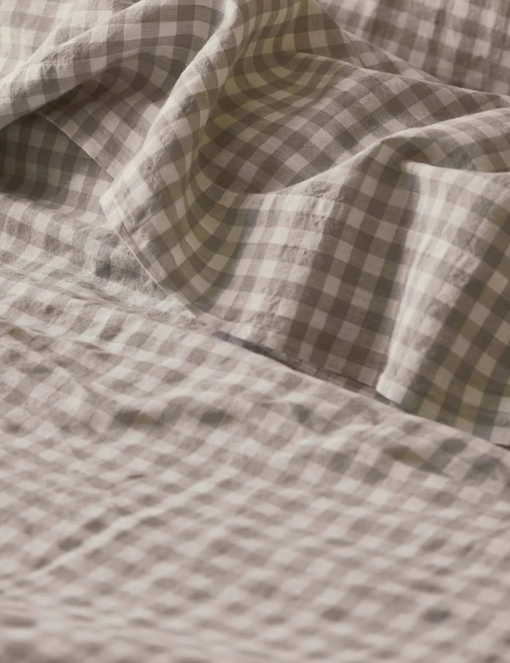 Piglet In Bed Pure Linen Gingham Flat Sheet Oatmeal Mix