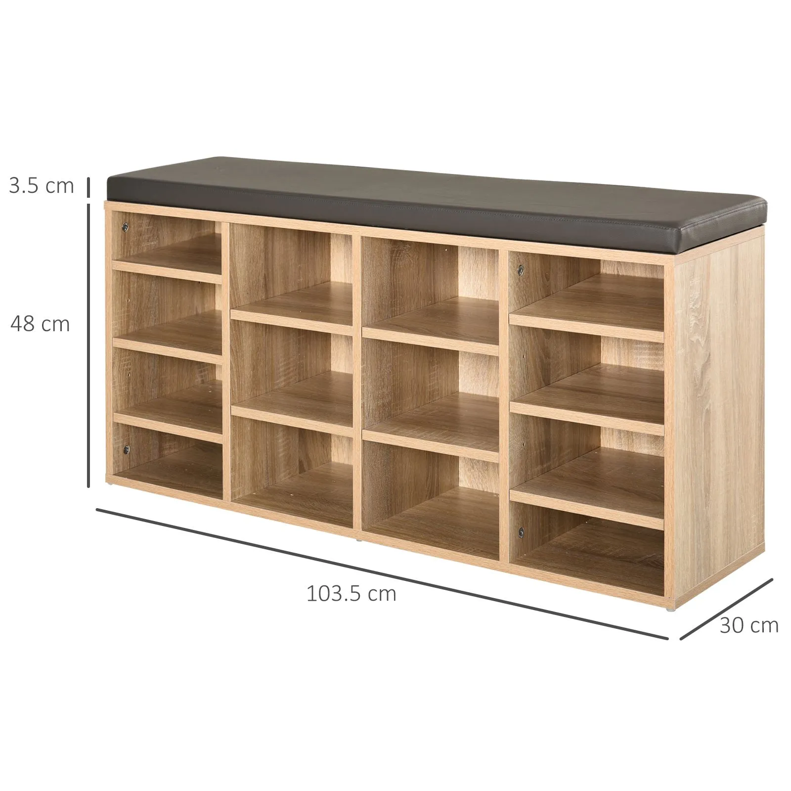 HOMCOM Shoe Rack w/ 14 Compartments Cushion Moving Shelves for Home in Natural 3