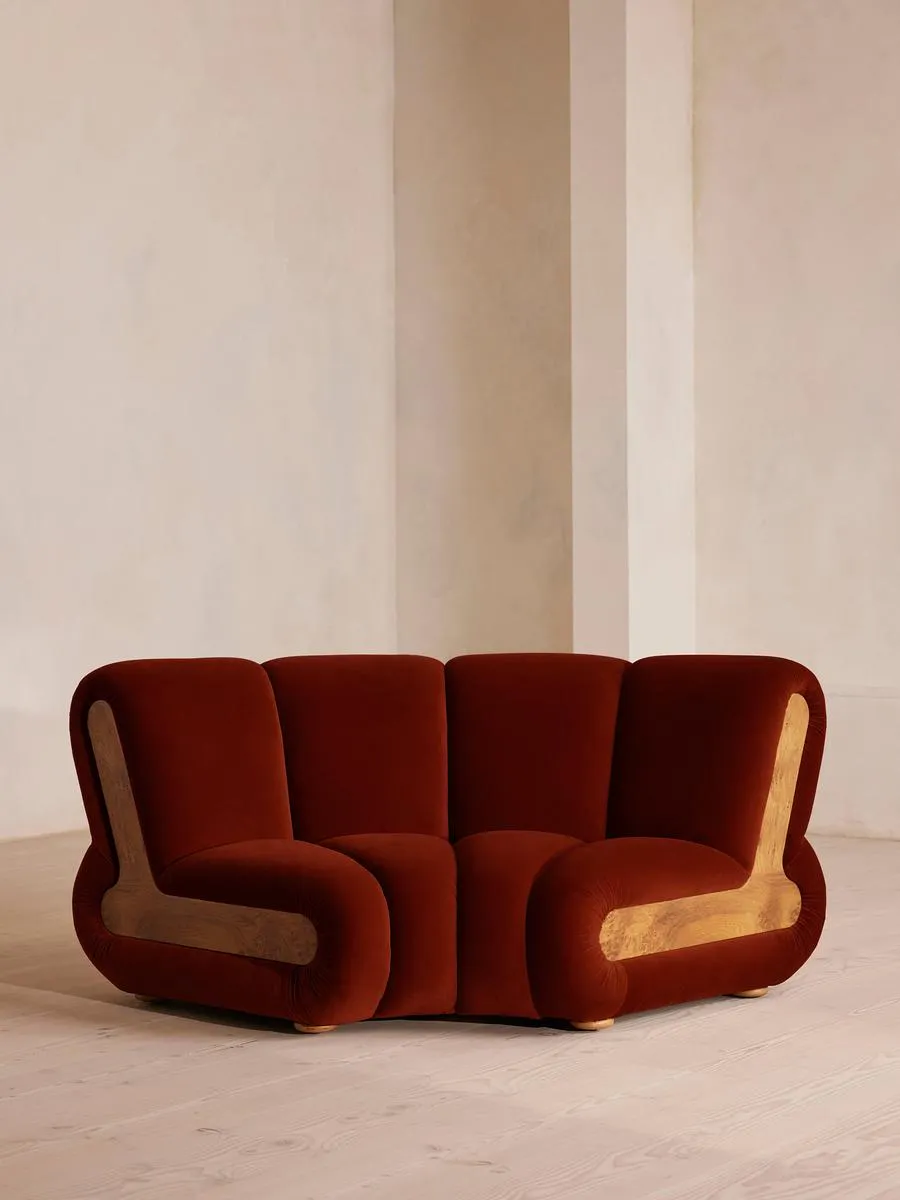 Noelle Modular Curved Armchair, Velvet Rust