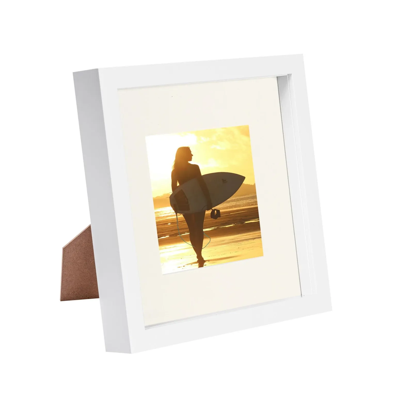 Nicola Spring 8" x 8" White 3D Box Photo Frame - 4" x 4" Mount in Ivory