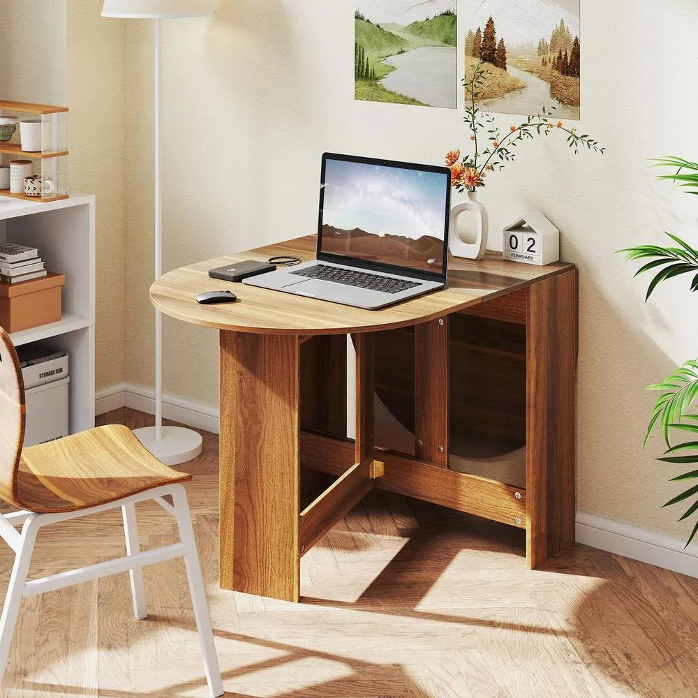 Costway Folding Dining Table 3-in-1 Drop Leaf Table Expandable Writing Desk in Brown 5