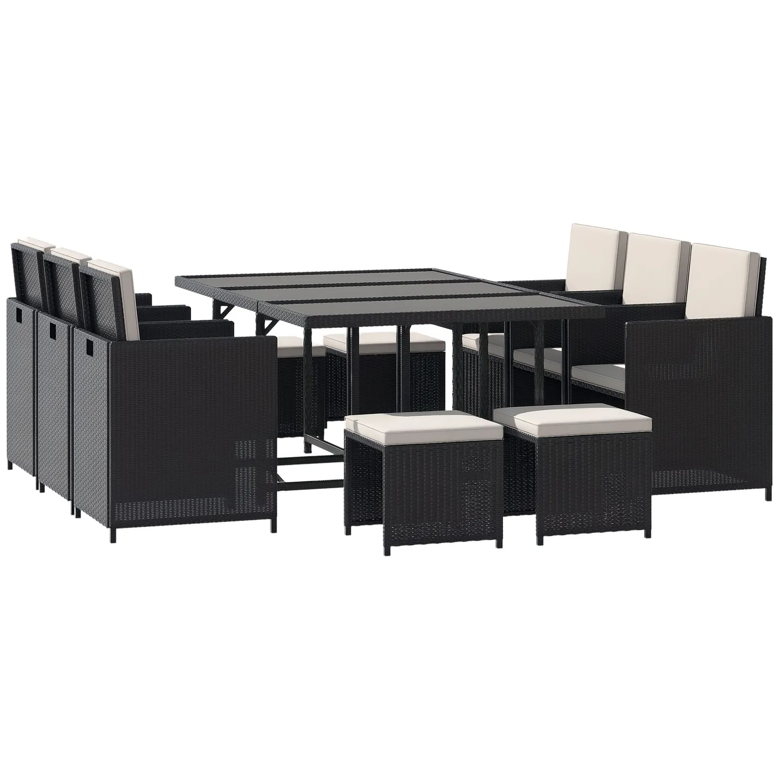 OUTSUNNY 11pc Rattan Dining Set Garden Furniture Wicker Patio Conservatory Table Chairs in Black 2