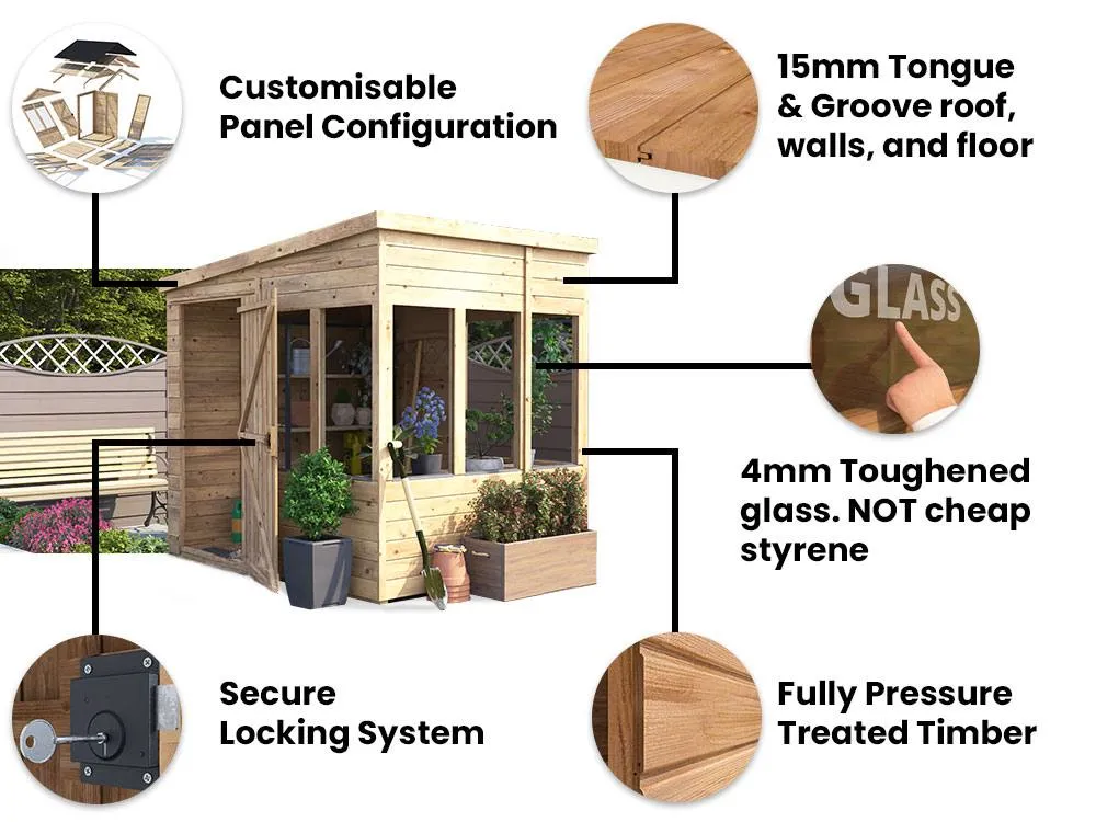 Dunster House Wooden Potting Shed Pent Roof W8' x D6' (W2.4 x D1.8m) Overlord Modular in Brown 5