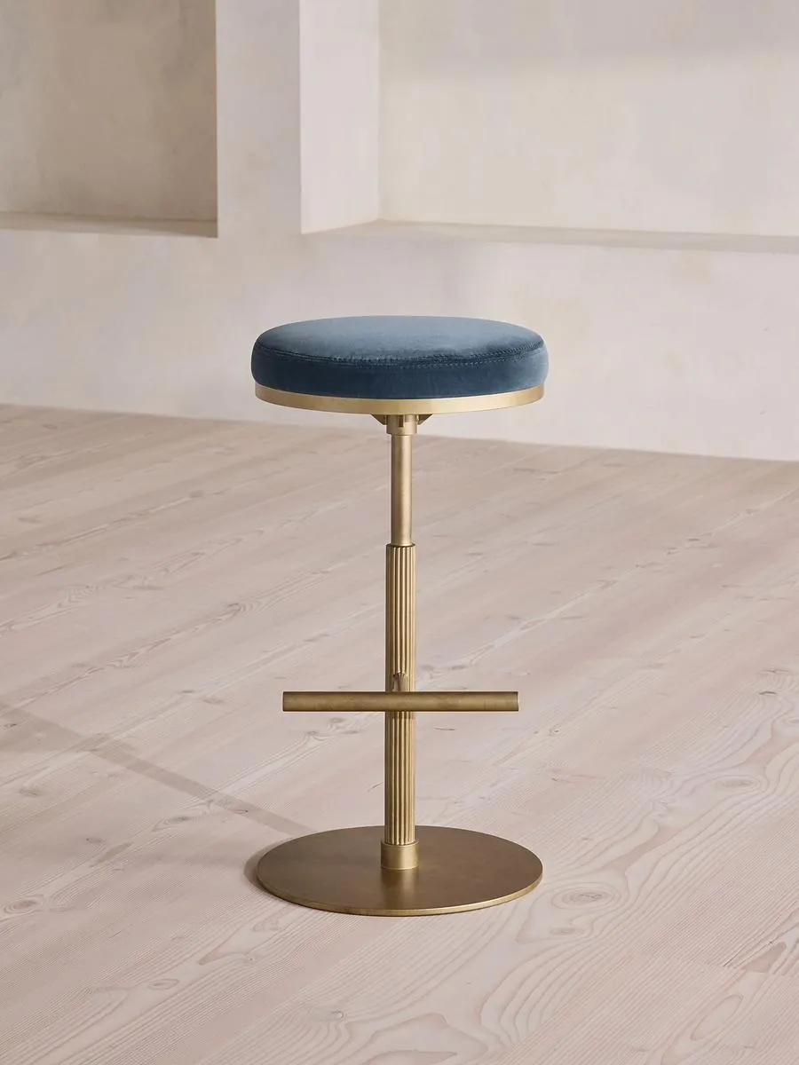 Wardell Counter Stool, Velvet, Grey Blue