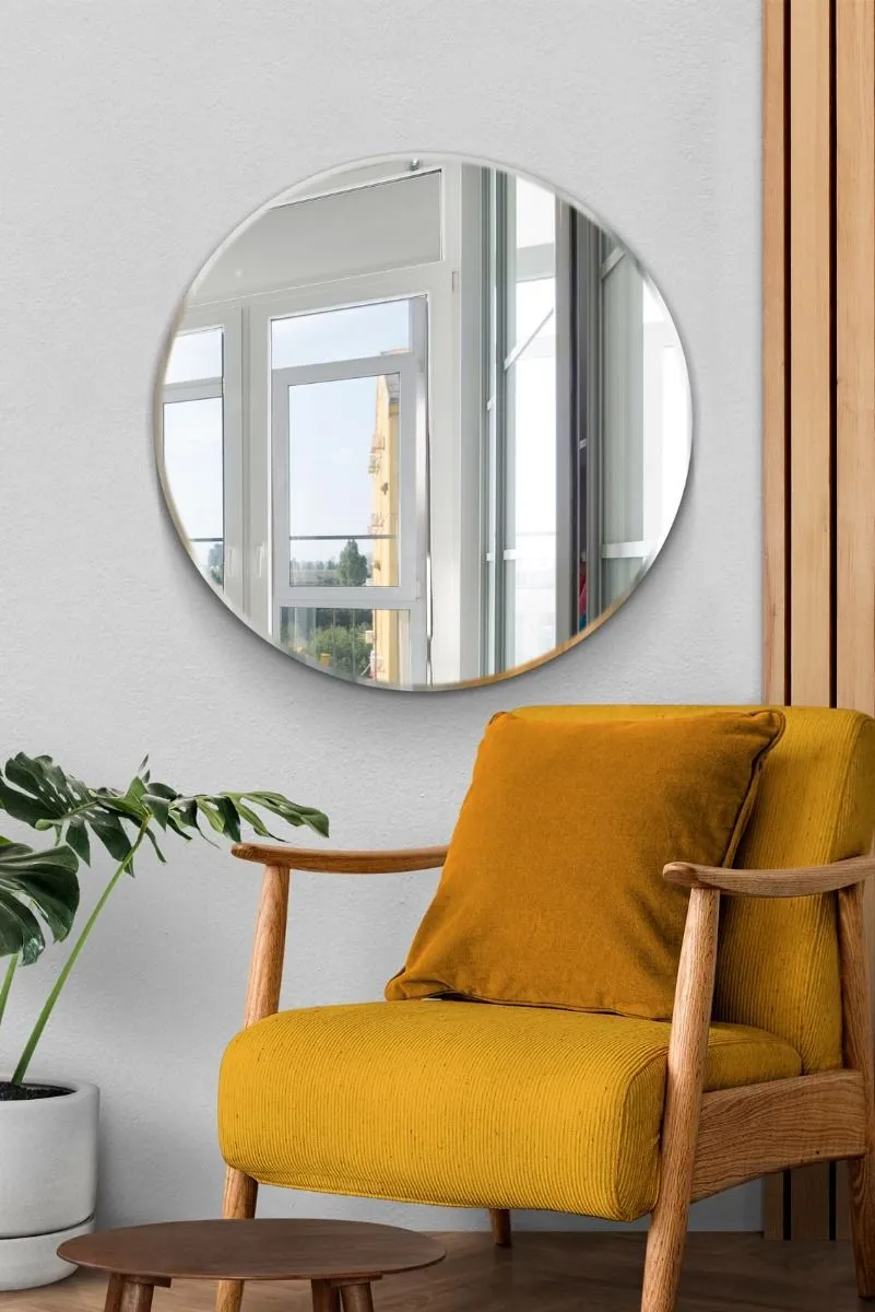 MirrorOutlet All Glass Bevelled Classic Design Round Mirror 90 x 90CM in Silver 2