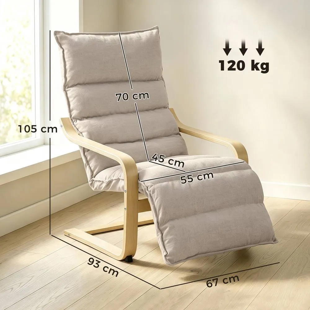 HOMCOM Lounge Chair with Wooden Frame for Living Room, Bedroom, Light Brown 3
