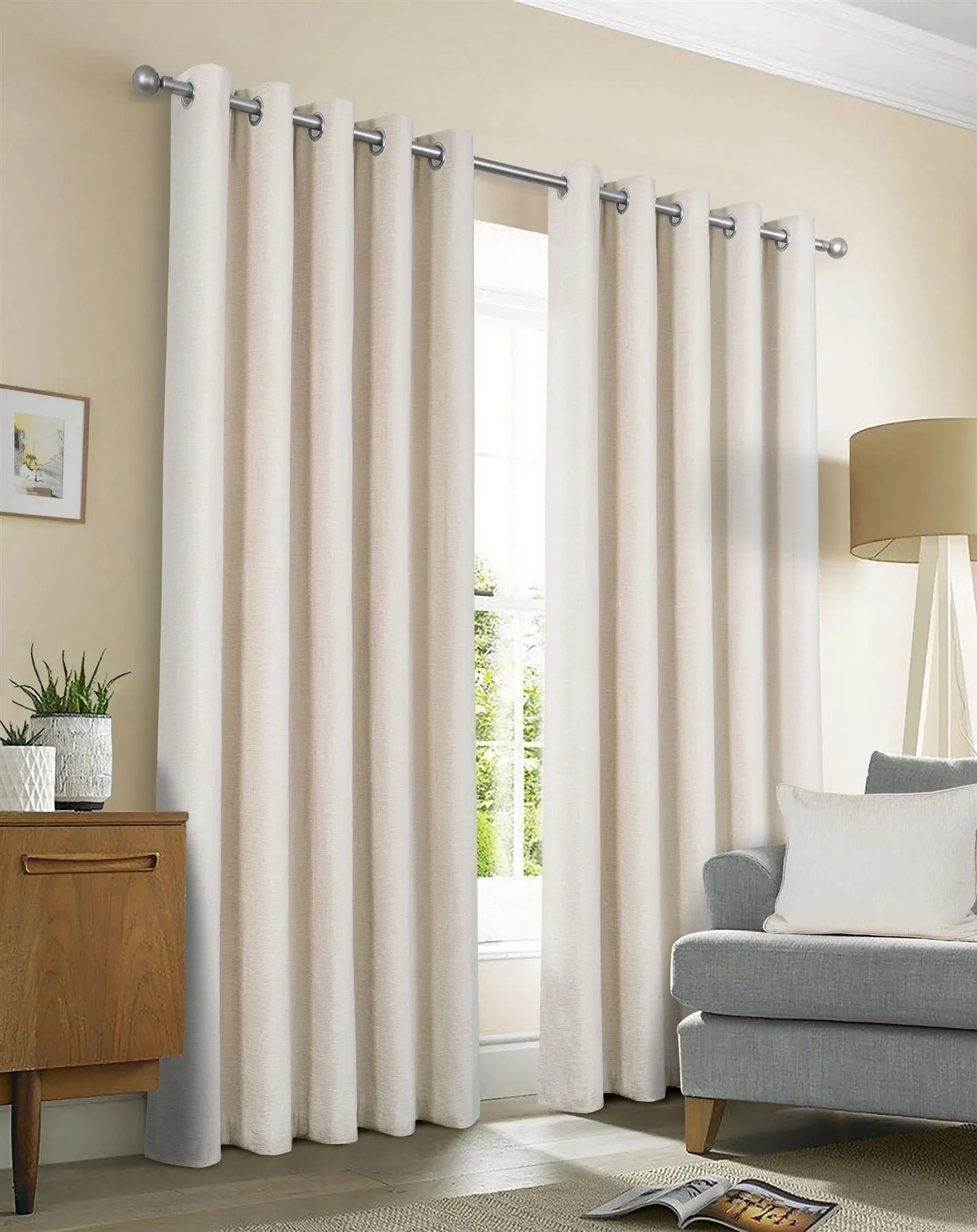 Sundour Amberley Chenille Eyelet Curtains in Beige