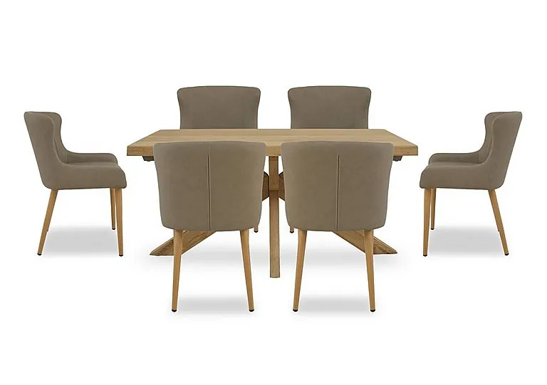 Riga Dining Table with Wooden Star Base and 6 Upholstered Chairs - 140-cm - Taupe