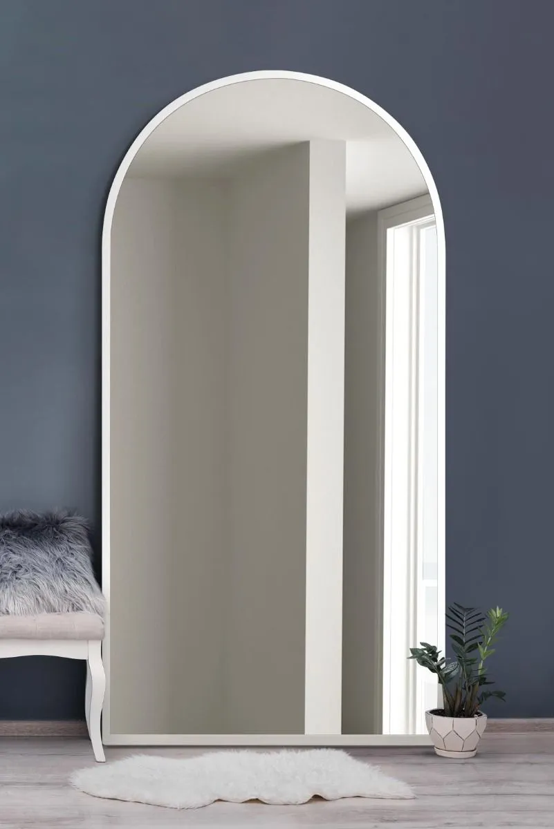 MirrorOutlet White Framed Arched Leaner/Wall Mirror 71" X 35" (180CM X 90CM)