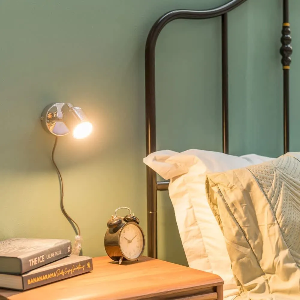 ValueLights Benton Single Adjustable Plug In Spotlight Wall Light in Metallic Silver 2