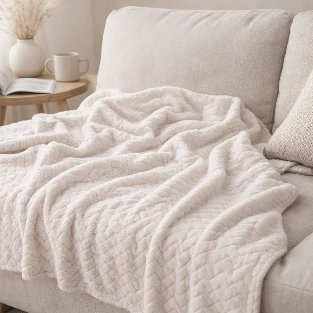 Voltico Super Soft Cuddle Throw 130 x 180cm - Soft Sofa & Bed Blanket in Cream