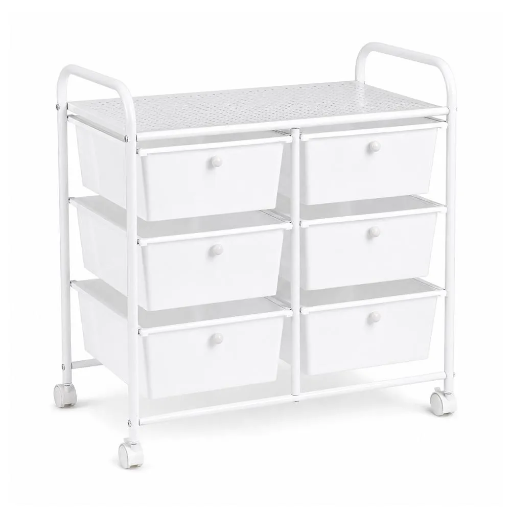 Costway 6-Drawer Rolling Cart Storage Cart w/4 Universal Wheels in White