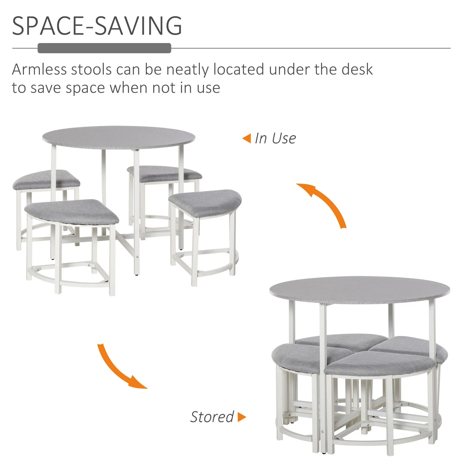 HOMCOM Modern Round Dining Table Set with 4 Upholstered Stools for Dining Room in Grey 4