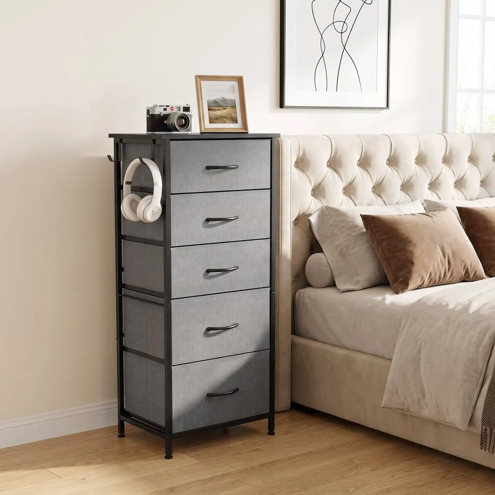 HOMCOM Fabric Chest of Drawers, 5 Drawer Dresser for Bedroom, Charcoal Grey 2