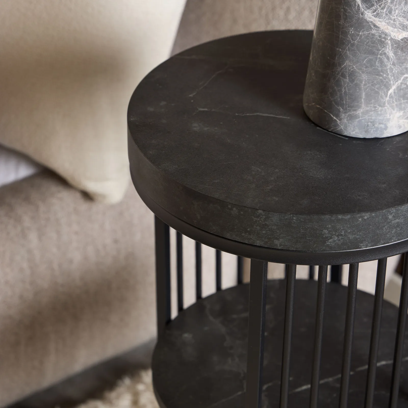 Furniture To Go Strington Round Bedside Table 1 Shelf in Matt Black 4