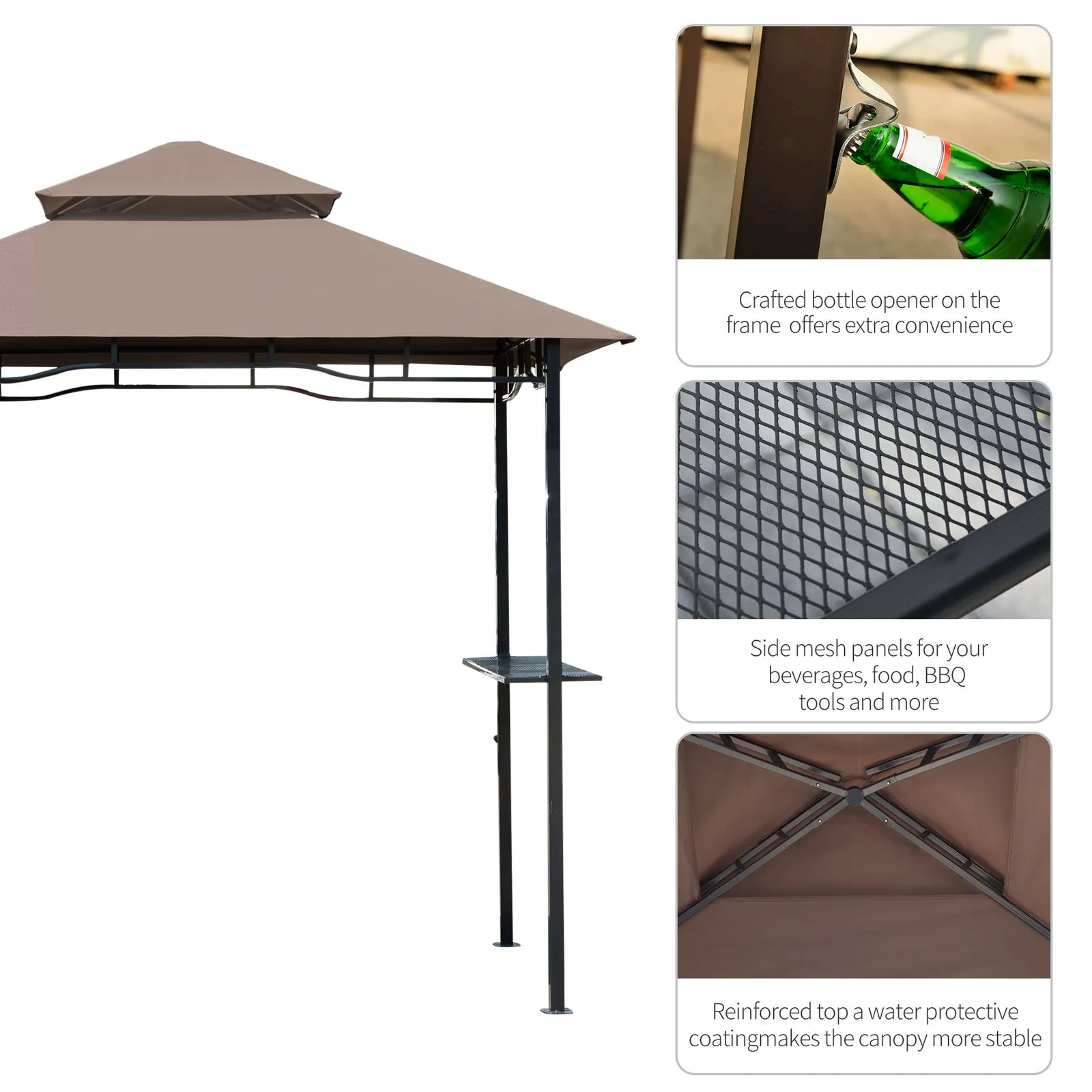 OUTSUNNY Outdoor Double-tier BBQ Gazebo Shelter Grill Canopy Barbecue Tent in Brown 5