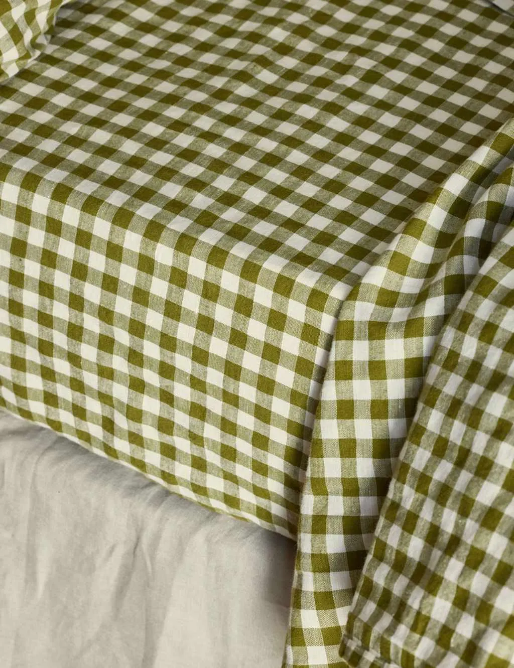 Piglet In Bed Linen Rich Gingham Fitted Sheet Green Mix