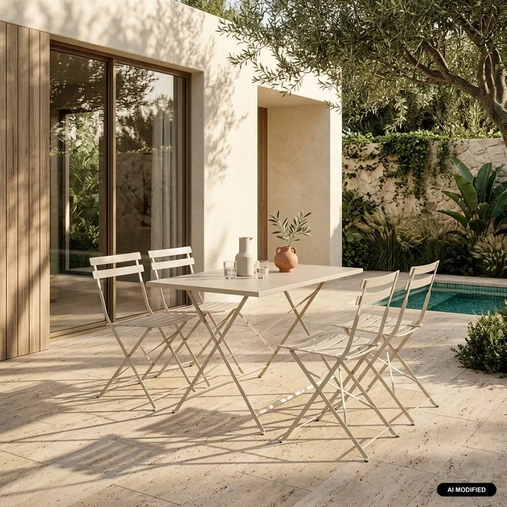 sweeek 4-seater folding metal bistro garden table in Beige 1