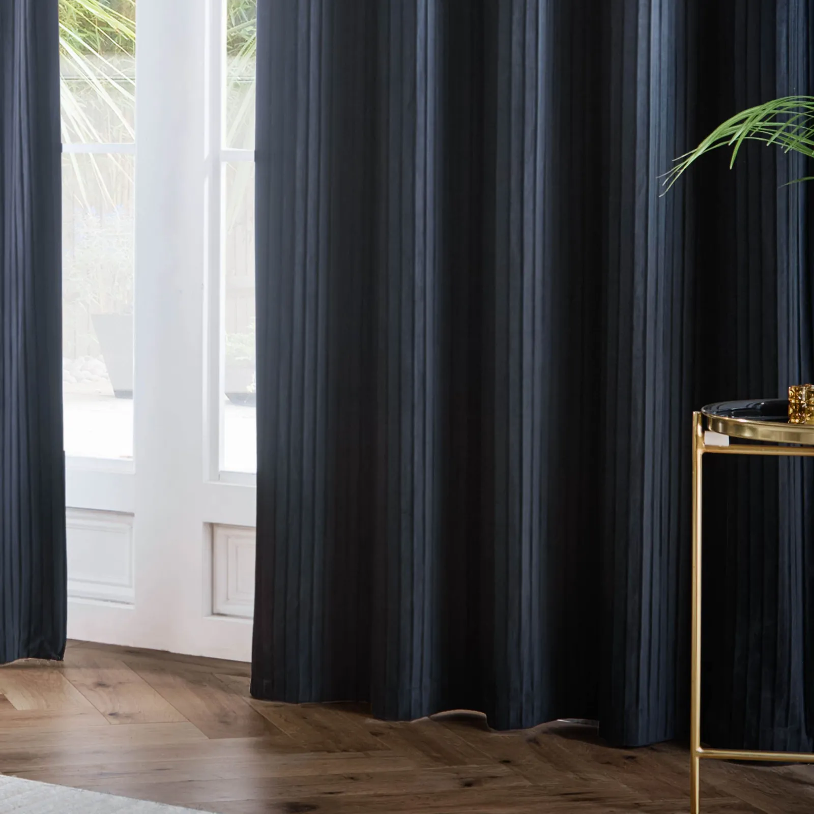 Paoletti Corinthian Velvet Room Darkening Eyelet Curtain Pair in Dark Blue 5