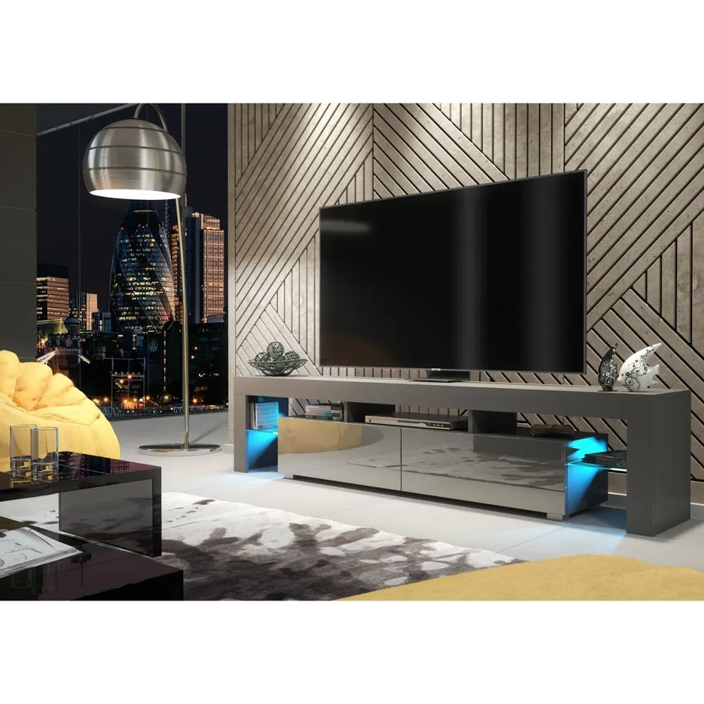 Creative Furniture Nova TV Unit 200cm - Dark Grey with Gloss Doors & LED Lights 5
