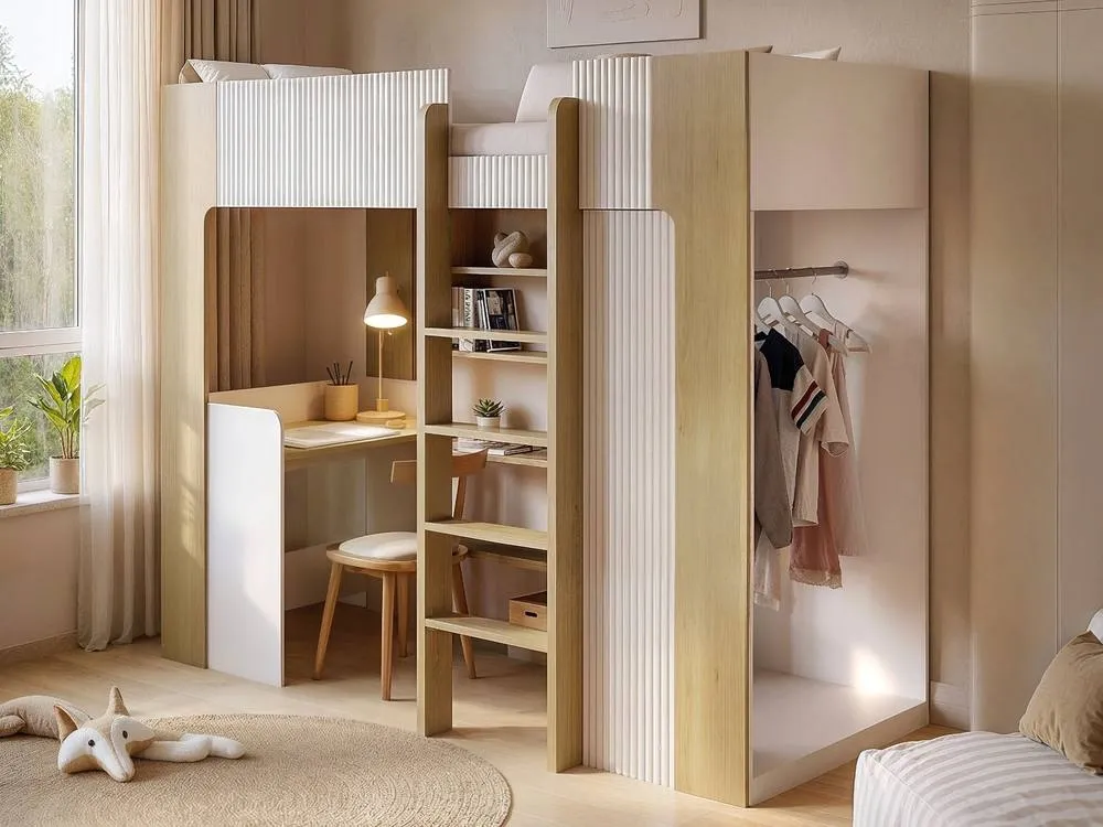Flair Aeson High Sleeper with Desk & Wardrobe White & Oak 2