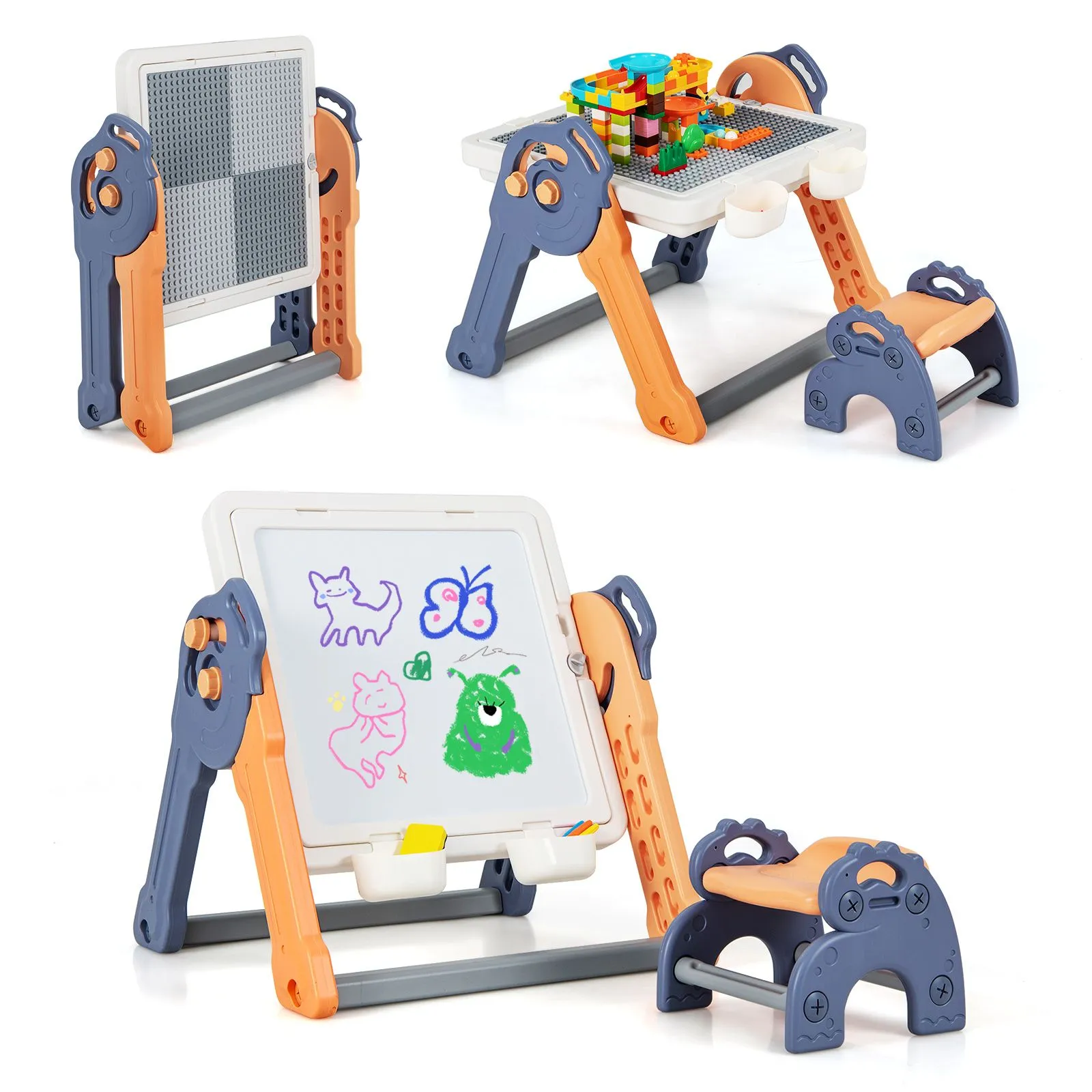 Costway 6-In-1 Multi-activity Play Table & Chair Set Folding Painting Easel