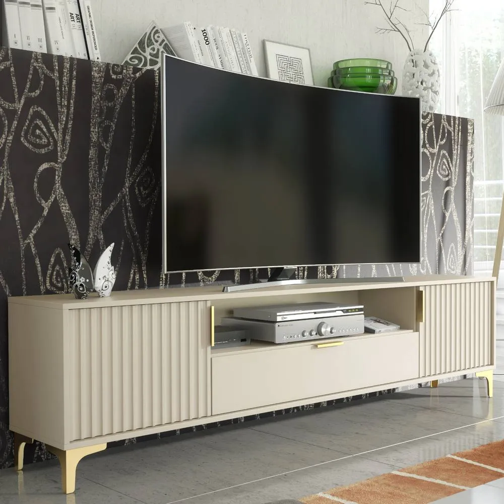 Creative Furniture Tide Crest TV Unit 200cm - Cashmere Warm Beige Taupe Finish & Gold