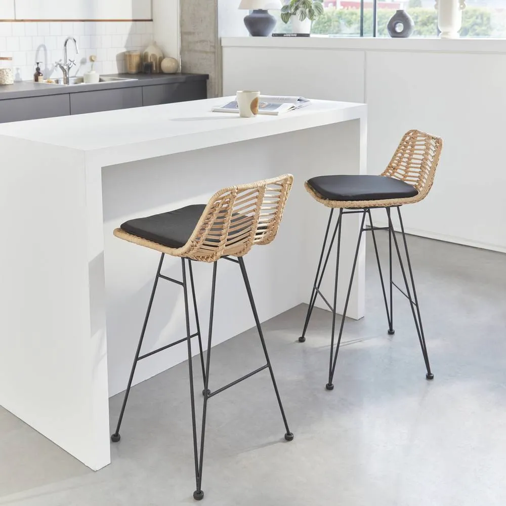 sweeek Pair of rattan bar stools 67cm in Black 3