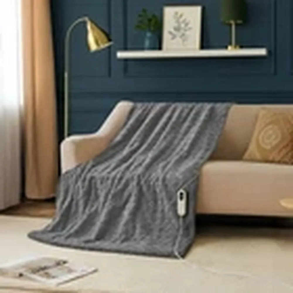 Havendro Grey Electric Knit Heated Throw Reversible Blanket Fleece