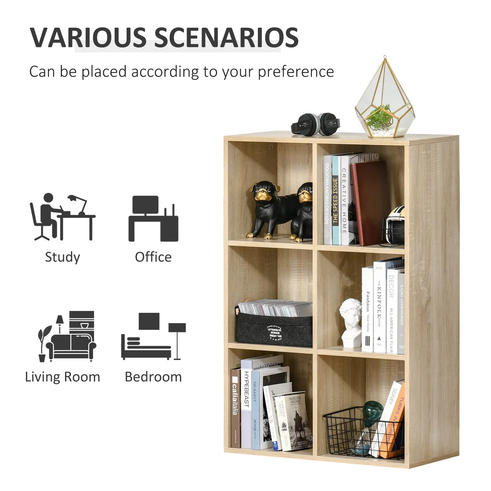 HOMCOM Cubic Cabinet Bookcase Storage Shelves for Home Office in Light Oak 4