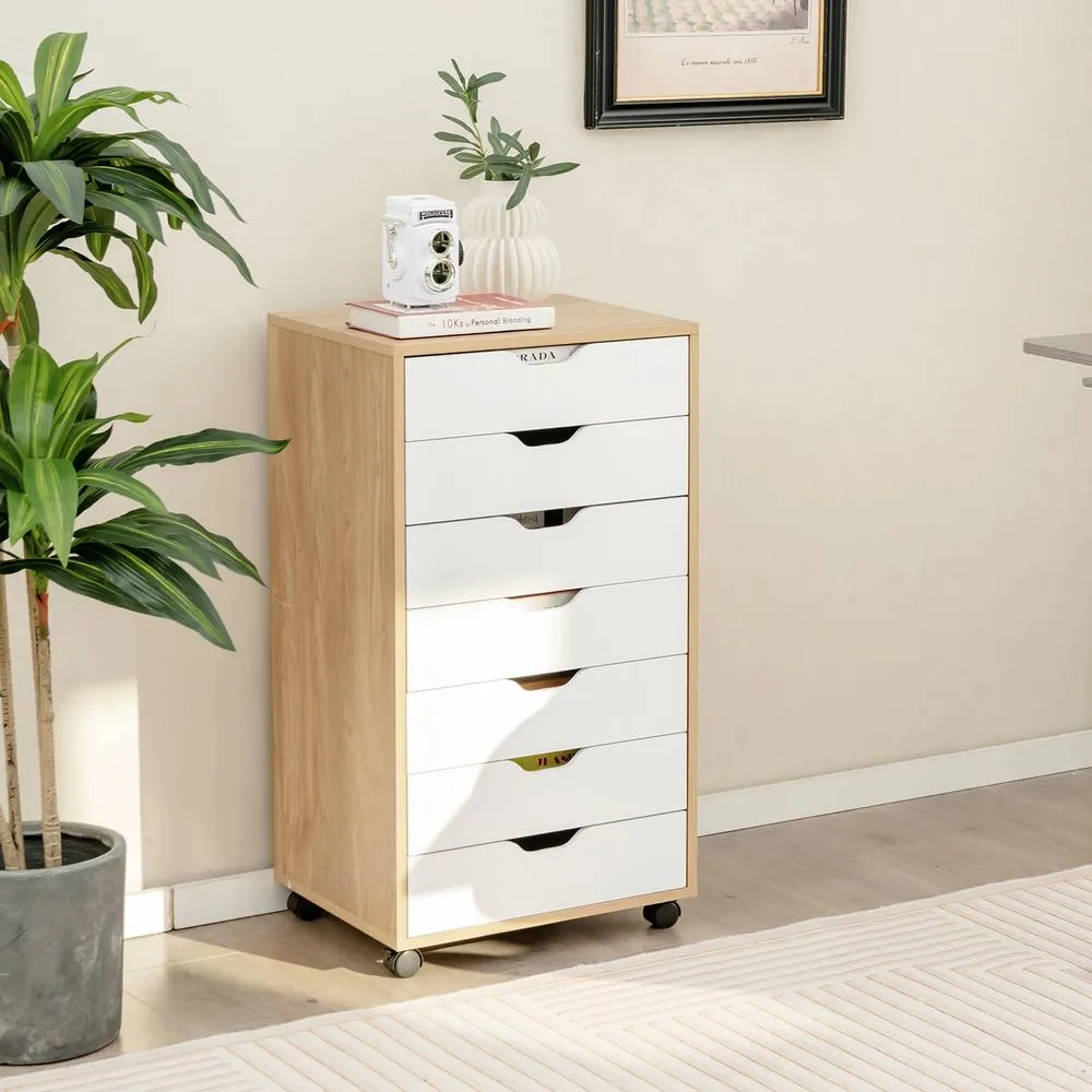 Costway 7-Drawer Storage Cabinet Mobile File Organizer Filing Dresser Chest in Natural 4