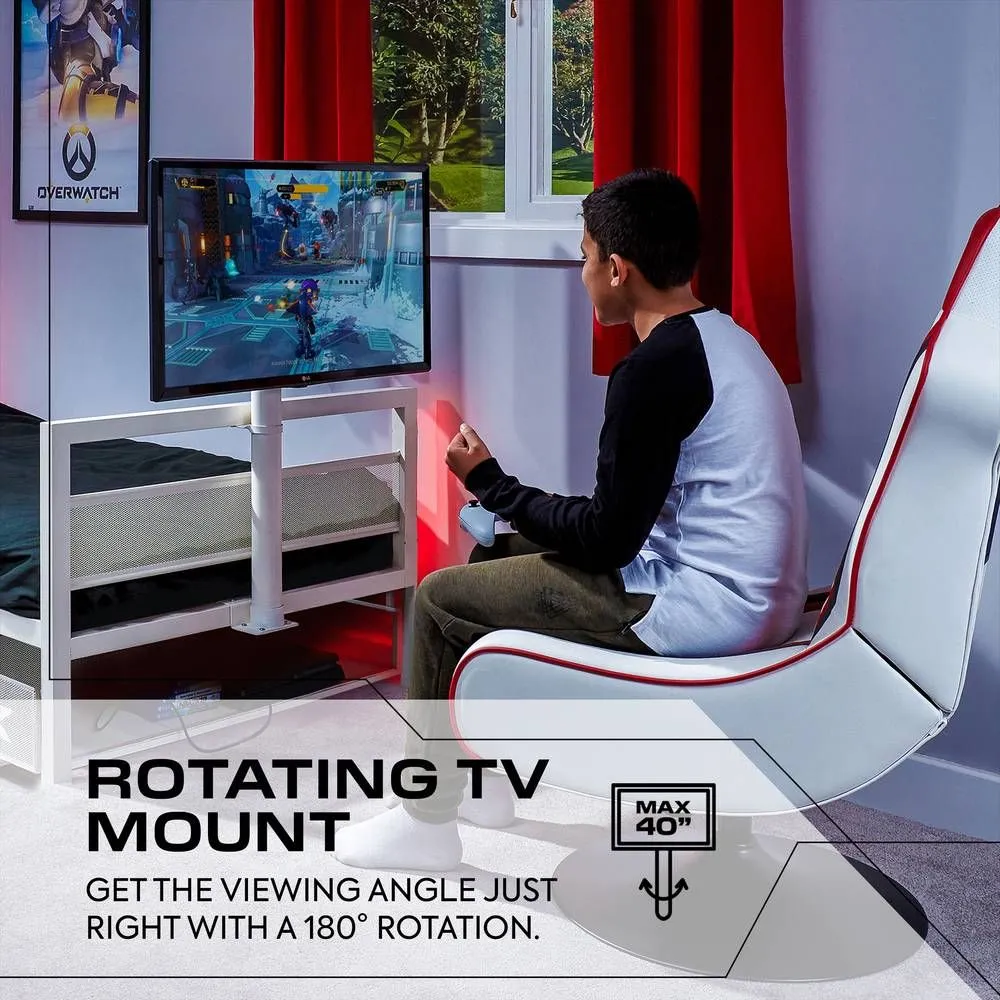 X Rocker Basecamp TV Bed Rotating TV Mount & Storage with Mattress in White 4