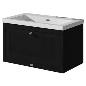 Bayswater Hartleigh Matt Black Traditional Wall Hung Vanity Unit & 1 Tap Hole Modern Recessed Basin - 800mm 2