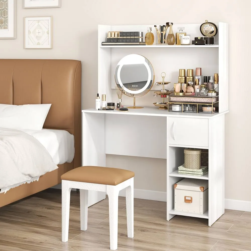 Costway Modern Computer Desk Home Office Writing Study Desk w/ Display Shelf in White 5