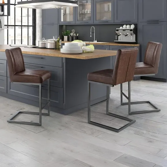 Brooklyn Set of 2 Bar Stools, Faux Leather 6