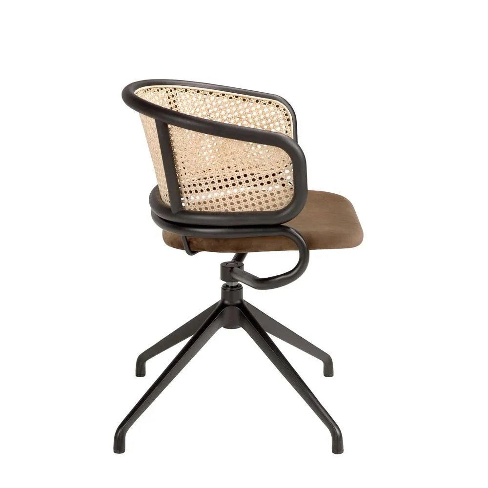 Angel Cerda Brown Velvet & Rattan Swivel Dining Chair Armrests 6