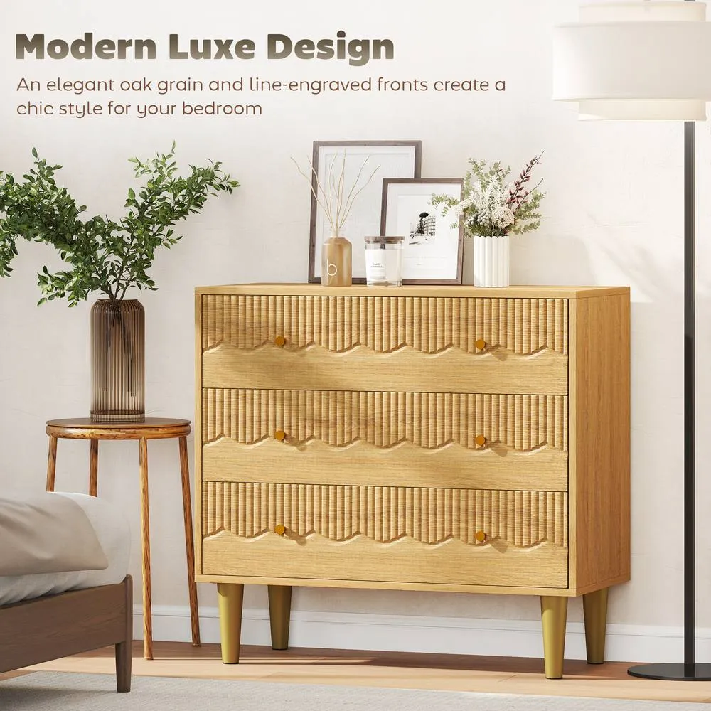 HOMCOM Chest of Drawers, 3 Drawer Dresser Steel Legs & Wooden Top, Oak in Natural 4